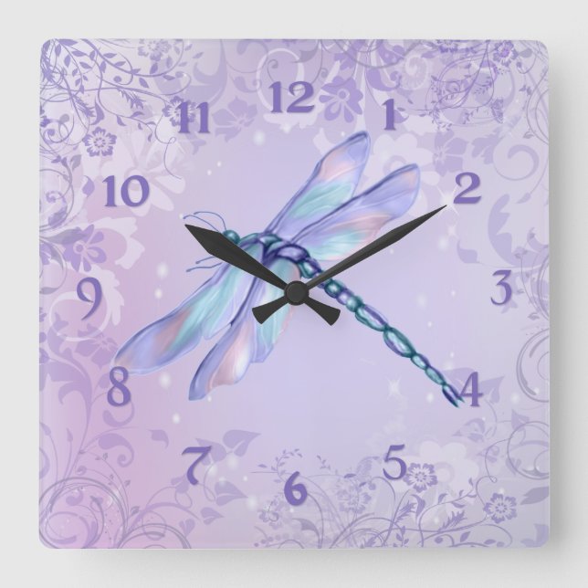 Pastel Dragonfly Square Wall Clock (Front)