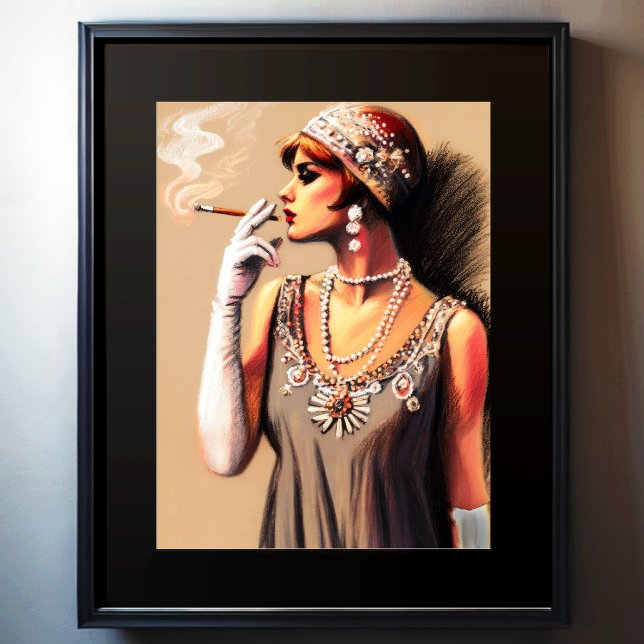 Pastel Drawing 1920's Flapper Girl Smoking Poster (Creator Uploaded)