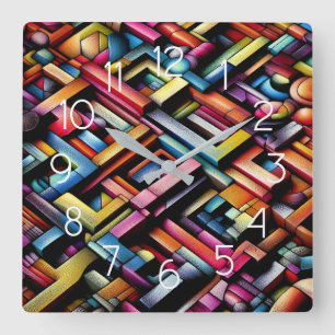 Pastel Drawing Abstract Dimensional Geometric Square Wall Clock