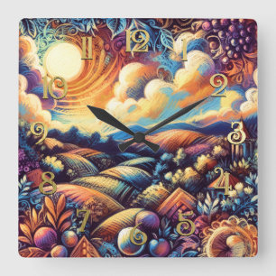 Pastel Drawing Abstract Landscape Square Wall Clock