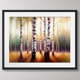 Pastel Drawing Birch Tree Forest Poster