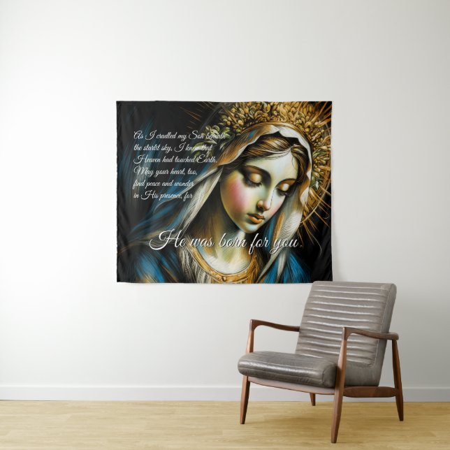 Pastel Drawing Blessed Virgin Mother Message Tapestry (In Situ (Horizontal))