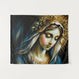Pastel Drawing Blessed Virgin Mother Tapestry