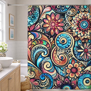 Pastel Drawing Bohemian Intricate Design Shower Curtain