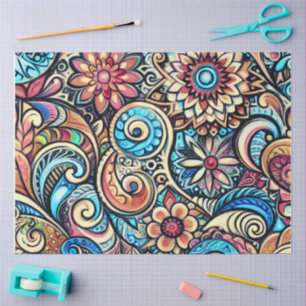 Pastel Drawing Bohemian Intricate Design Tissue Paper