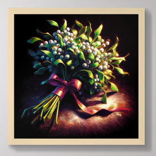 Pastel Drawing Bundle of Mistletoe Red Ribbon Poster