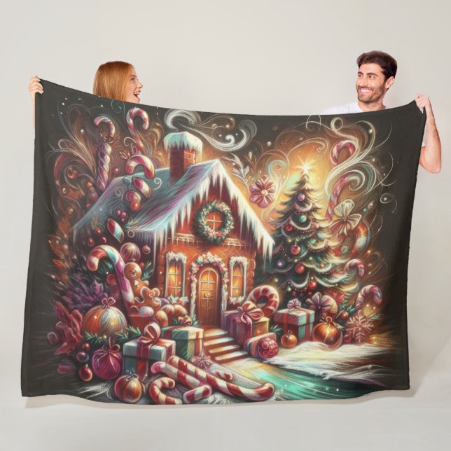 Pastel Drawing Christmas Holiday Gingerbread House Fleece Blanket (In Situ)