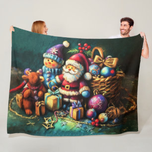 Pastel Drawing Christmas Toys Fleece Blanket