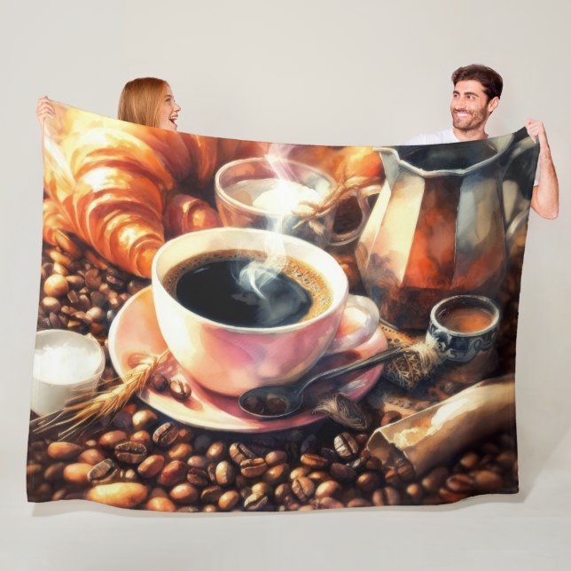 Pastel Drawing Coffee Cup Beans Pastry Fleece Blanket (In Situ)
