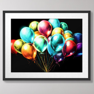 Pastel Drawing Colorful Happy Bouquet of Balloons Poster