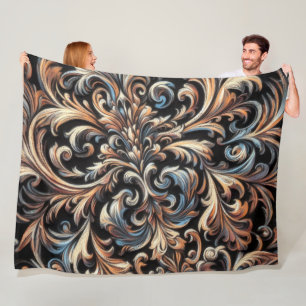 Pastel Drawing Gold Blue Damask Fleece Blanket