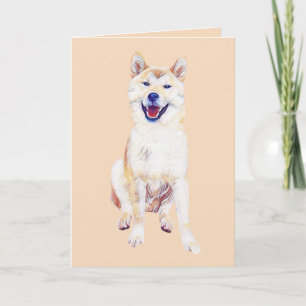 Pastel Drawing Happy Shiba Inu Greeting Card