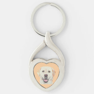 Pastel Drawing Happy Yellow Lab Heart Key Chain