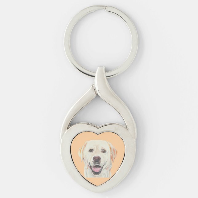 Pastel Drawing Happy Yellow Lab Heart Key Chain (Front)