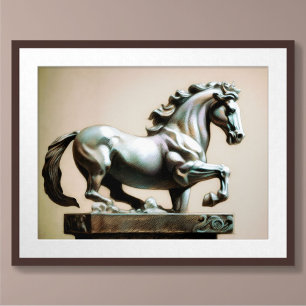 Pastel Drawing Kneeling Horse Statue Poster