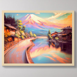 Pastel Drawing Mt. Fuji Sunset Japanese Poster