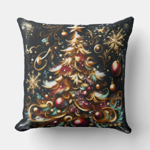 Pastel Drawing of a Christmas Tree Whimsical Cushion