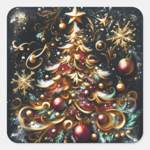Pastel Drawing of a Christmas Tree Whimsical Square Sticker