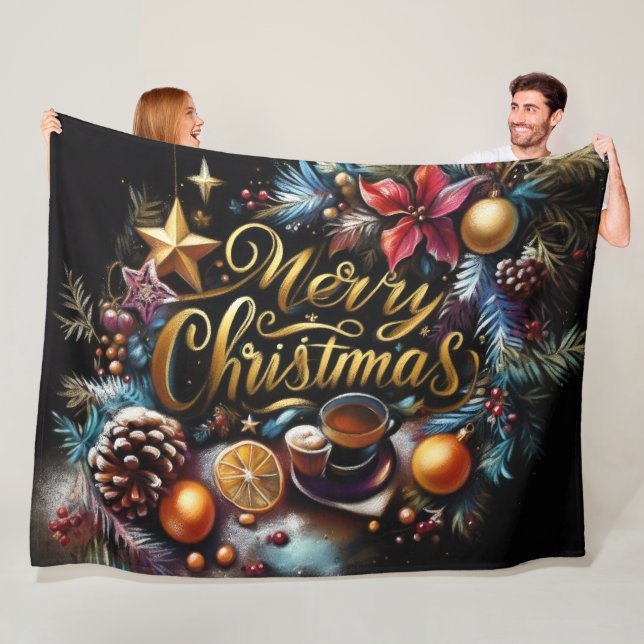 Pastel Drawing of a Christmas Whimsical Fleece Blanket (In Situ)