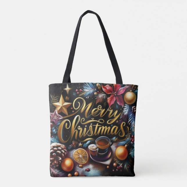 Pastel Drawing of a Christmas Whimsical Tote Bag (Back)
