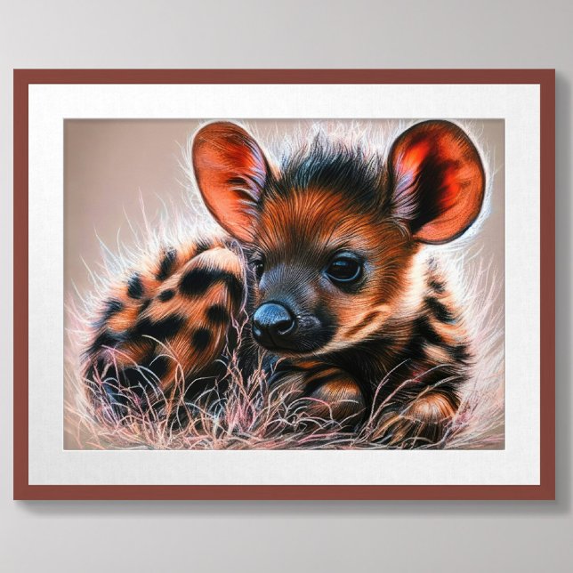 Pastel Drawing of Baby Hyena Poster (Creator Uploaded)
