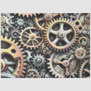 Pastel Drawing of Cogs Gears Steampunk Tissue Paper