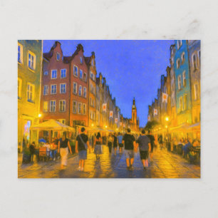 Pastel drawing of Danzig city gate view to Neptune Holiday Postcard