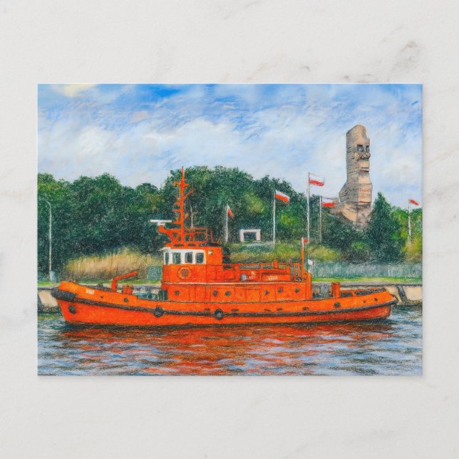 Pastel drawing of Danzig’s Westerplatte war memori Holiday Postcard (Front)