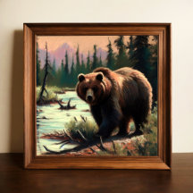 Pastel Drawing of Grizzly Bear in Nature