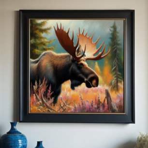 Pastel Drawing of Moose in Nature Poster