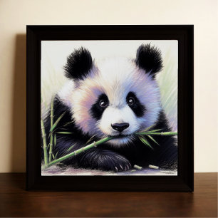 Pastel Drawing of Panda Bear Bamboo Poster