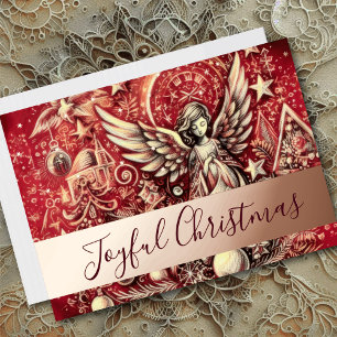 Pastel Drawing Red Christmas Angel Foil Holiday Card