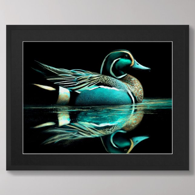 Pastel Drawing Teal Duck on Water Poster (Creator Uploaded)