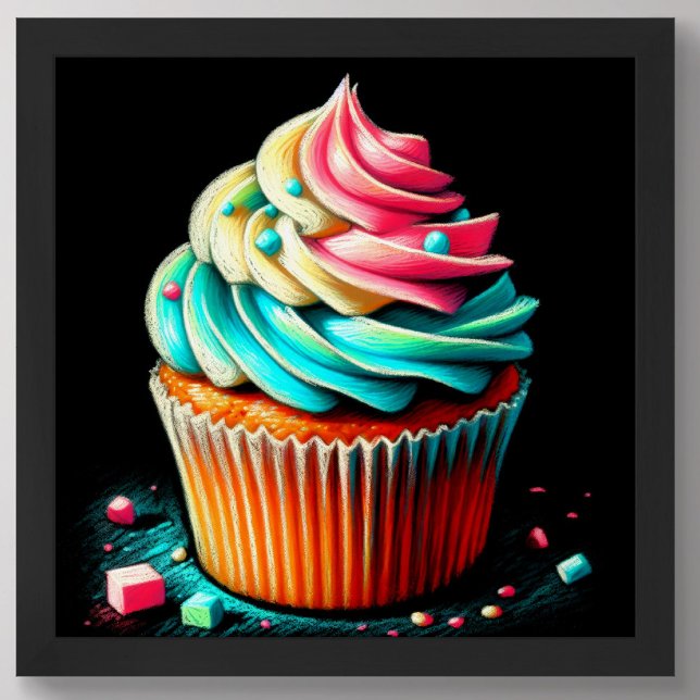 Pastel Drawing Tri Colour Frosting Cupcake Poster (Creator Uploaded)