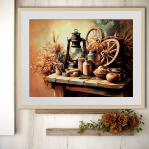 Pastel Drawing Vintage Still Life Farmhouse  Poster