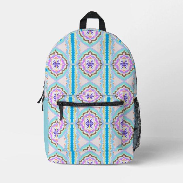 Pastel Dream Boho Geometric Kaleidoscope Printed Backpack (Front)