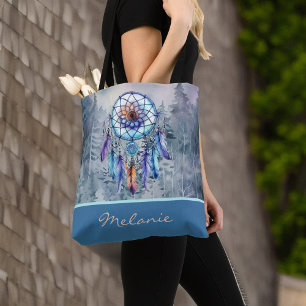 Pastel Dreamcatcher Watercolor Mountains Monogram Tote Bag