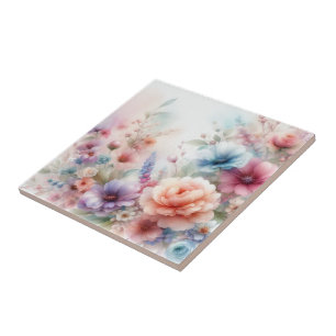 Pastel Dreamscape Watercolor Floral Tile