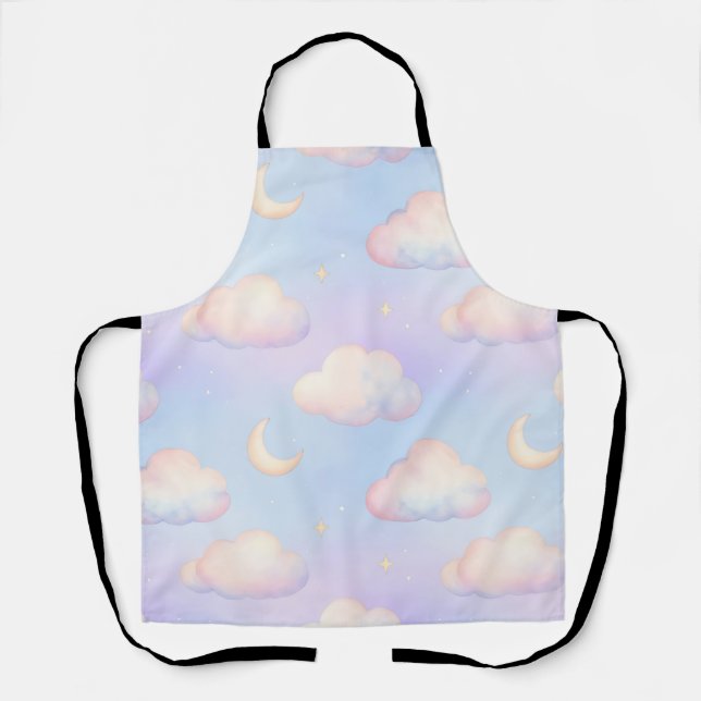 Pastel Dreamy Clouds Crescent Moon Pattern Apron (Front)