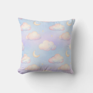 Pastel Dreamy Clouds Crescent Moon Pattern Cushion