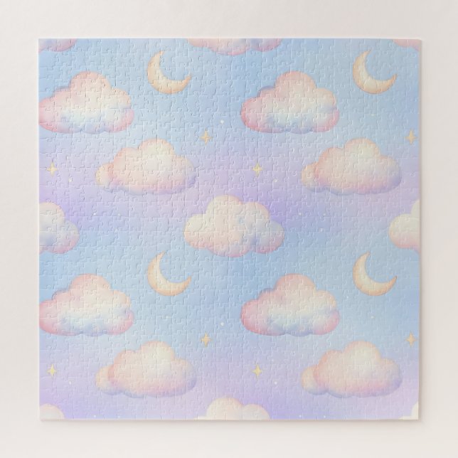 Pastel Dreamy Clouds Crescent Moon Pattern Jigsaw Puzzle (Vertical)