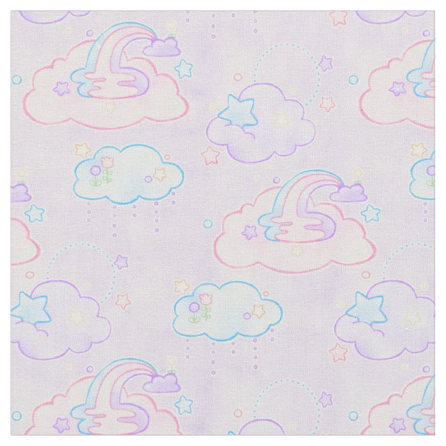 Pastel Dreamy Clouds - Cute Kawaii Rainbow Nursery Fabric (Close Up)