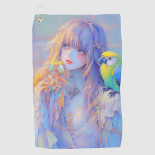 Pastel Dreamy Pet Parrot Pirate Anime Girl Golf Towel
