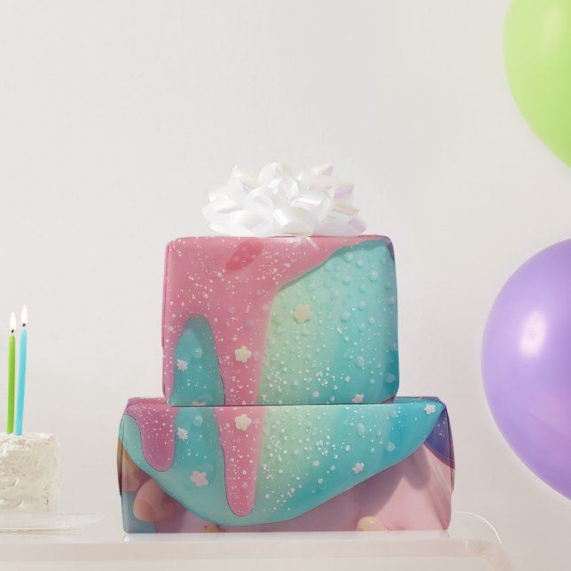 Pastel Drip Kawaii Candy Character Art Wrapping Paper (Party Gifts)