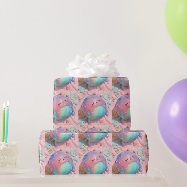 Pastel Drip Kawaii Candy Character Art Wrapping Paper (Party Gifts)