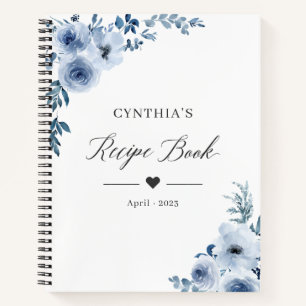 Pastel Dusty Blue Floral Recipe Book