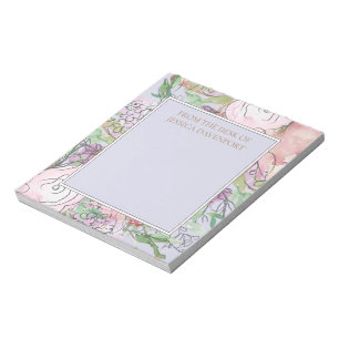 Pastel Dusty Blue Pink Floral From Desk Notepad