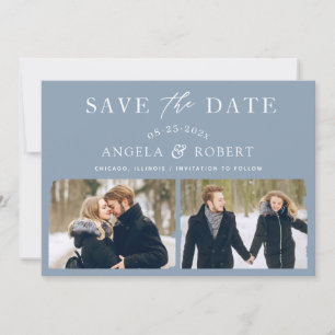 Pastel Dusty Blue Typography Brush Stroke 2 Photo Save The Date