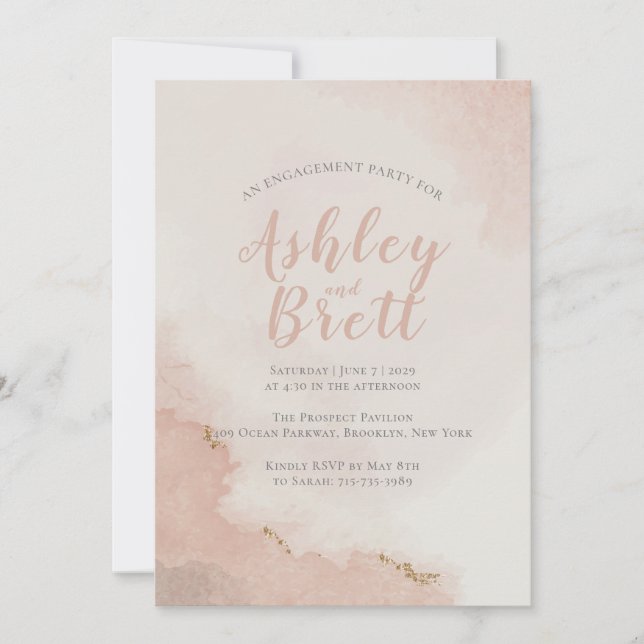 Pastel Dusty Pink Glitter Gold Engagement Party Invitation (Front)
