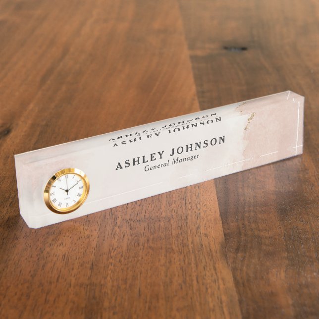 Pastel Dusty Pink & Gold Custom Desk Name Plate (Side)